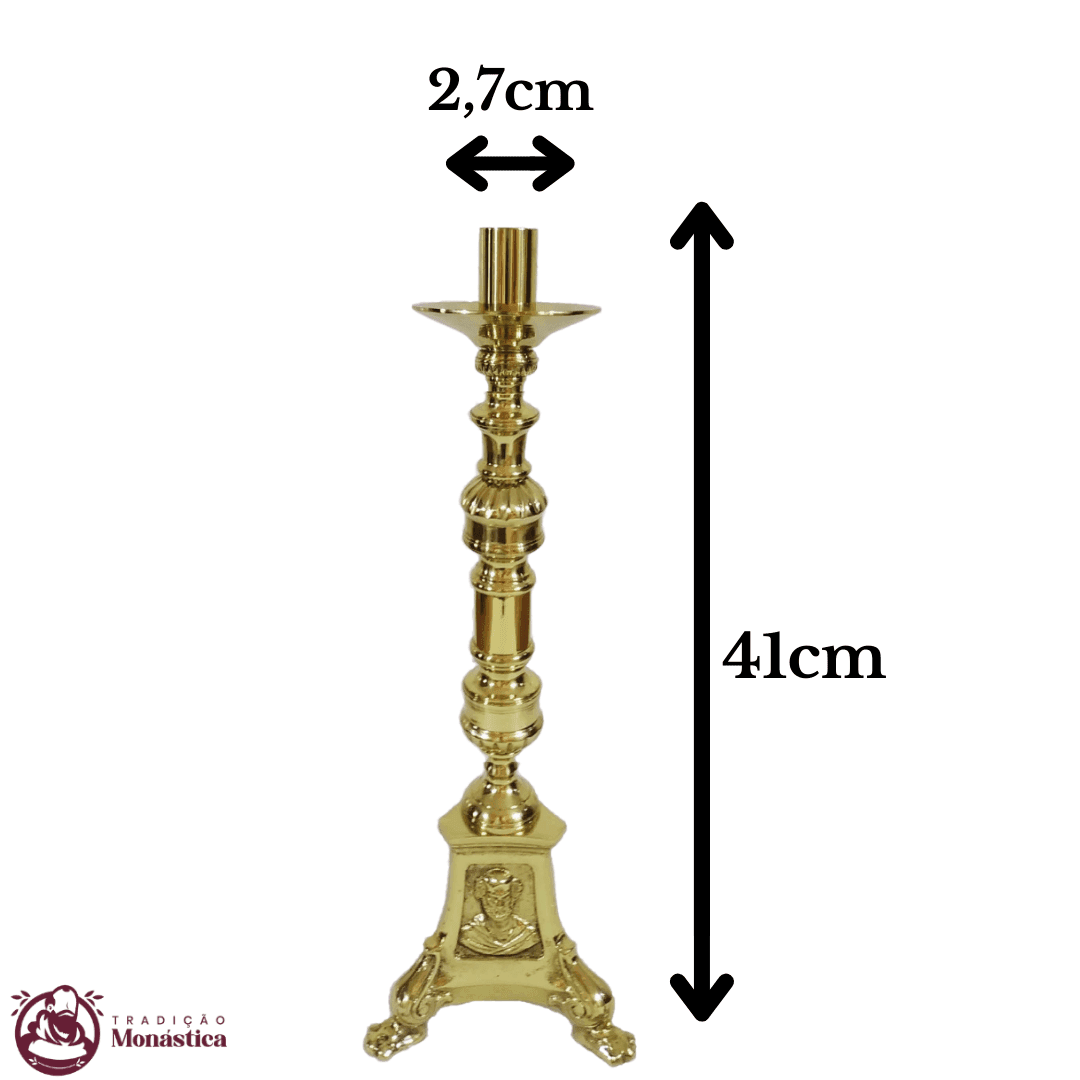 Conjunto de Castiçal de Vela e Cruz para Altar - Base JMJ Grande - 7pçs Bronze - 4